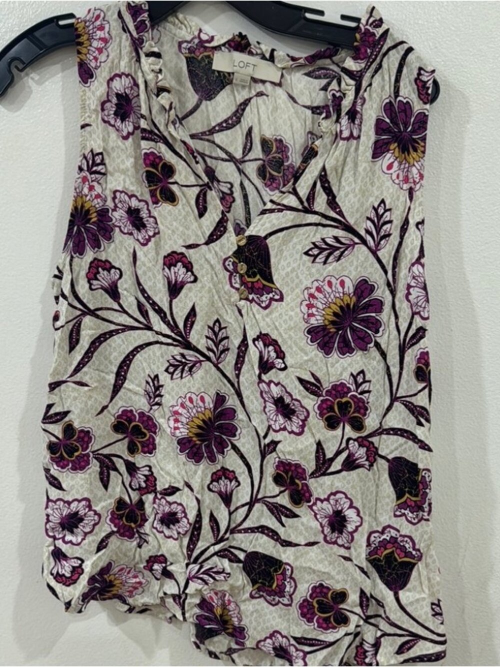 Floral Sleeveless Top - Purple and Cream